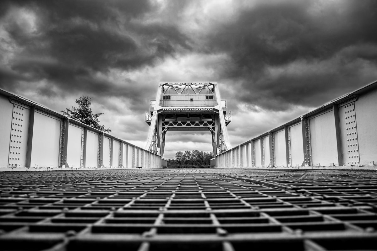 Black and white photo of the pivotal WW2 Pegasus Bridge